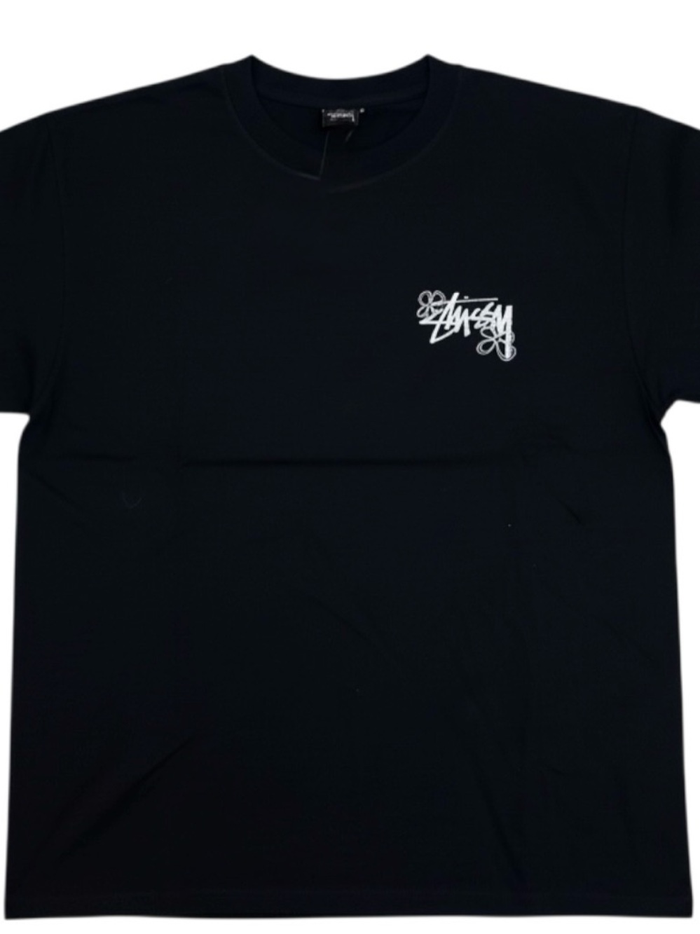 Stussy Black T‑Shirt with White Script Logo